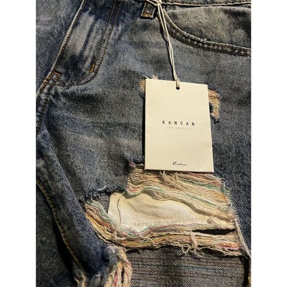 Kancan Women's Distressed Denim Cut-Off Shorts Blue Size S rainbow - Picture 12 of 12